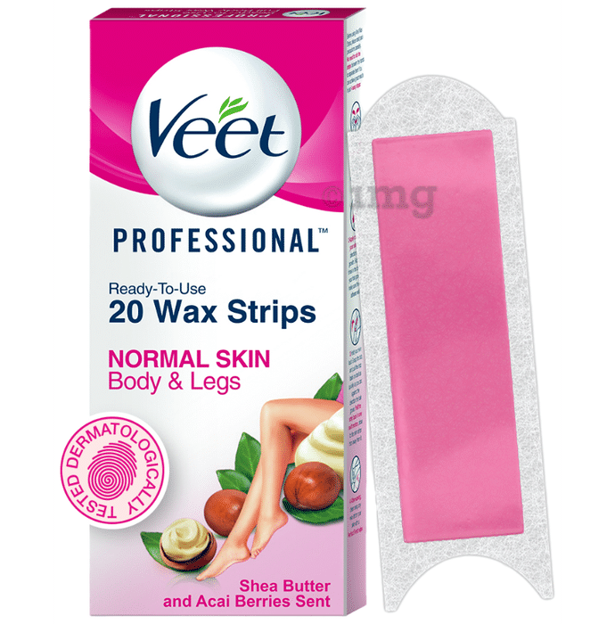Veet Professional Waxing Strips Kit  20 Strips | Gel Wax Hair Removal for Women | Up to 28 Days of Smoothness | No Wax Heater or Wax Beans Required for Normal Skin