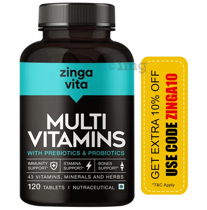 Zingavita Multi Vitamins with Probiotics & Prebiotics | For Immunity, Stamina, Bones & Gut Health | Tablet