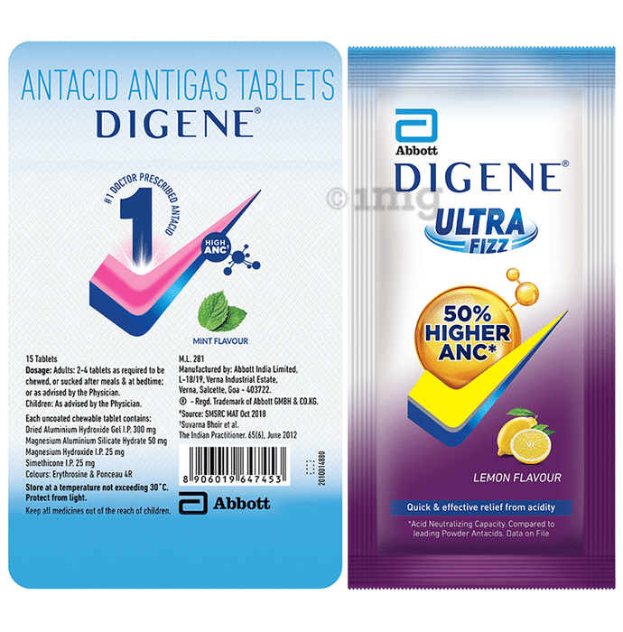 Digene Combo Pack of Acidity & Gas Relief Tablet (15) & Ultra Fizz Lemon Powder (6.25gm)