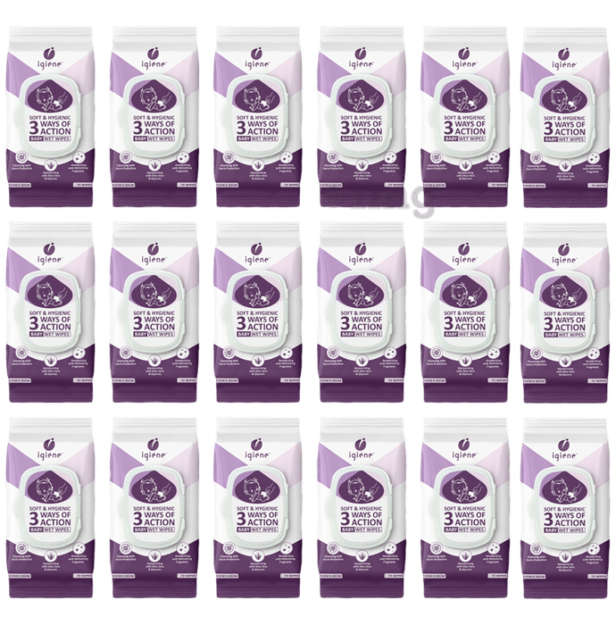 Igiene Soft & Hygienic 3 Ways of Action Baby Wet Wipes (72 Each) 15cm x 20cm