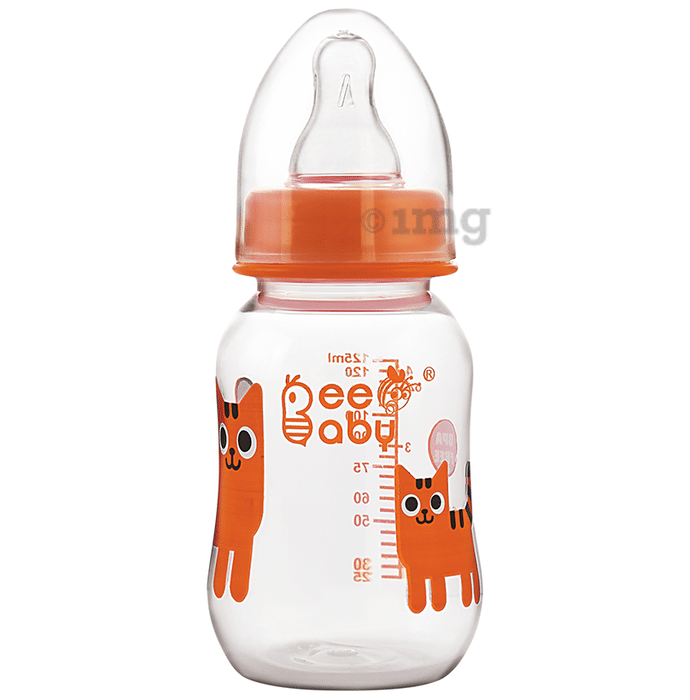 BeeBaby Easy Start Baby Feeding Bottle with 2 Anti-Colic Nipples 4 Months+ Orange