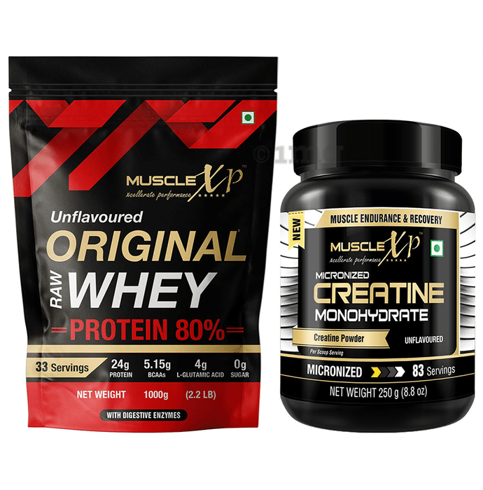 MuscleXP Combo Pack of Original Raw Whey Protein Unflavoured (1kg) & Creatine Monohydrate (250gm)