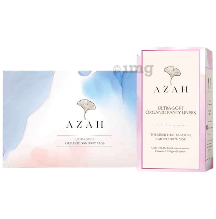 Azah Combo Pack of Ultra Soft Organic Sanitary Pads (40R) and Ultra-Soft Organic Panty Liners (40)