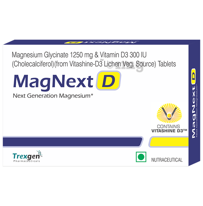 Trexgen MagNext D with Magnesium Glycinate & Vitamin D3 for Heart, Bones, Joints & Muscles | Tablet
