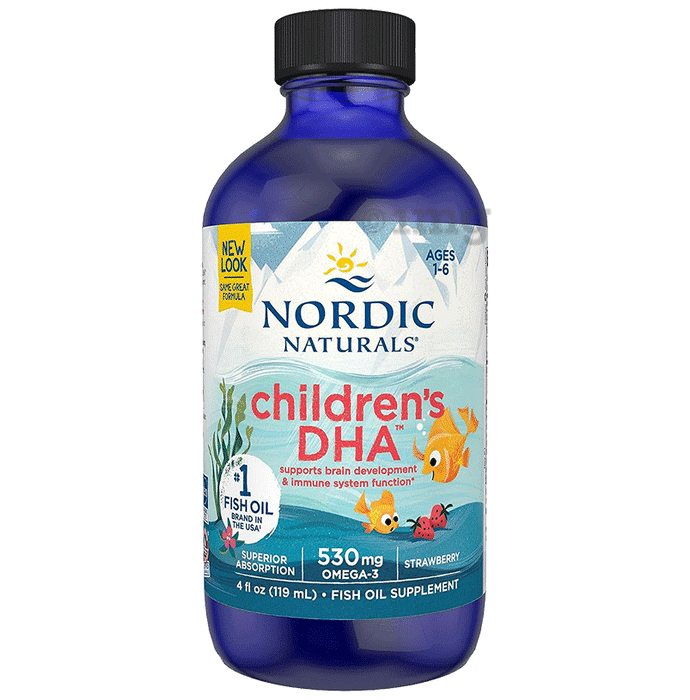 Nordic Naturals Children's DHA with 530mg Omega 3 | For Healthy Brain & Immunity | Flavour Strawberry