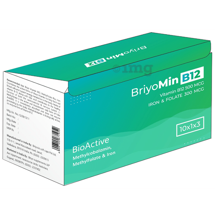 Briyo Min B12-Biactive Vitamin B12 , Folate (as methylfolate) with Iron Capsule