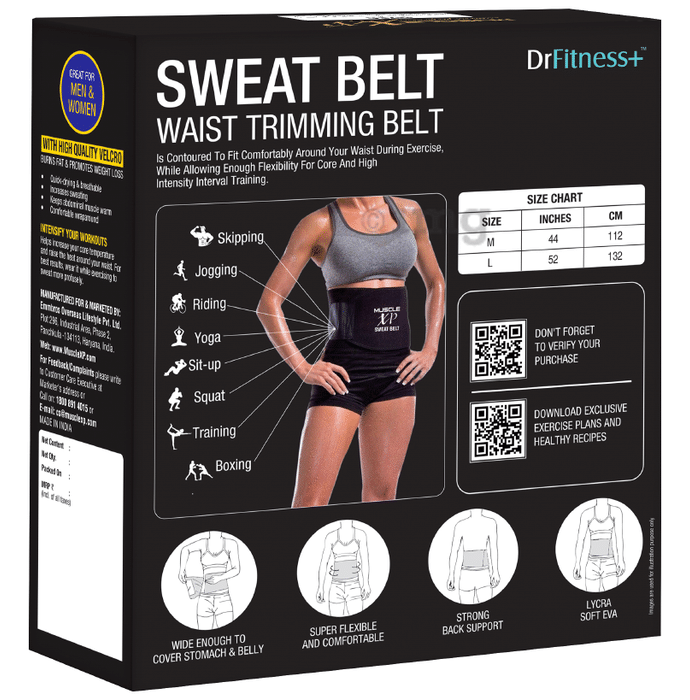 MuscleXP DrFitness+ Sweat Belt for Men & Women, Burns Fat & Promotes Weight  Loss Medium Black: Buy box of 1.0 Unit at best price in India