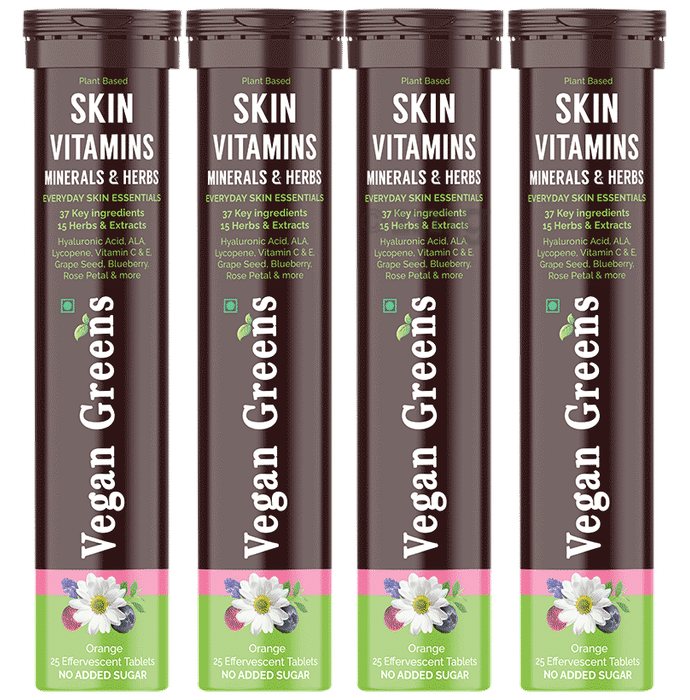 Vegan Greens Skin Vitamins Effervescent Tablets (25 Each) Orange
