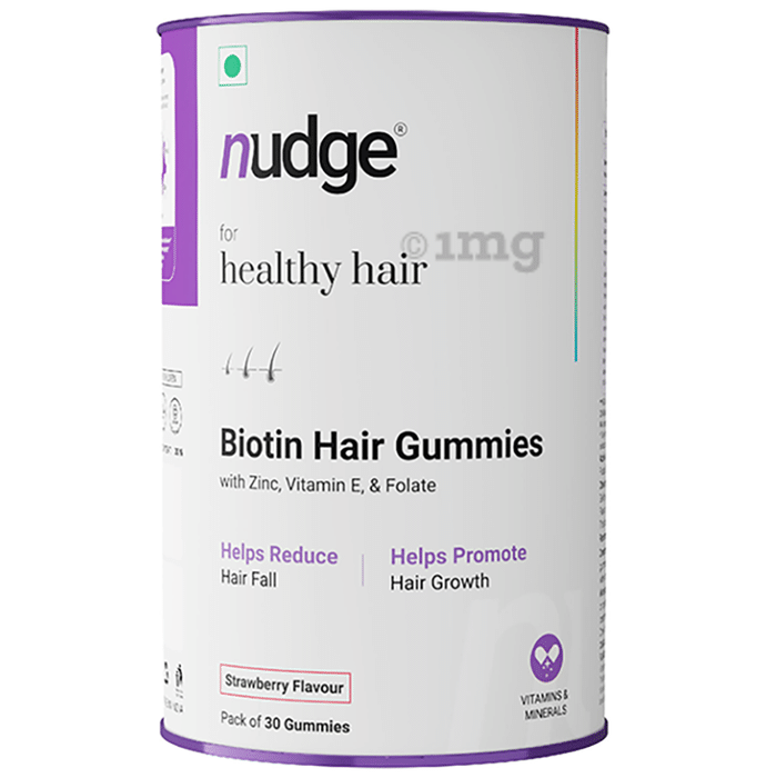 Nudge Biotin Hair Gummies  for Hair Growth with Zinc, Vitamin E & Folate Strawberry