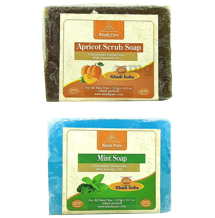 Khadi Pure Combo Pack of Apricot Scrub Soap & Mint Soap (125gm Each)
