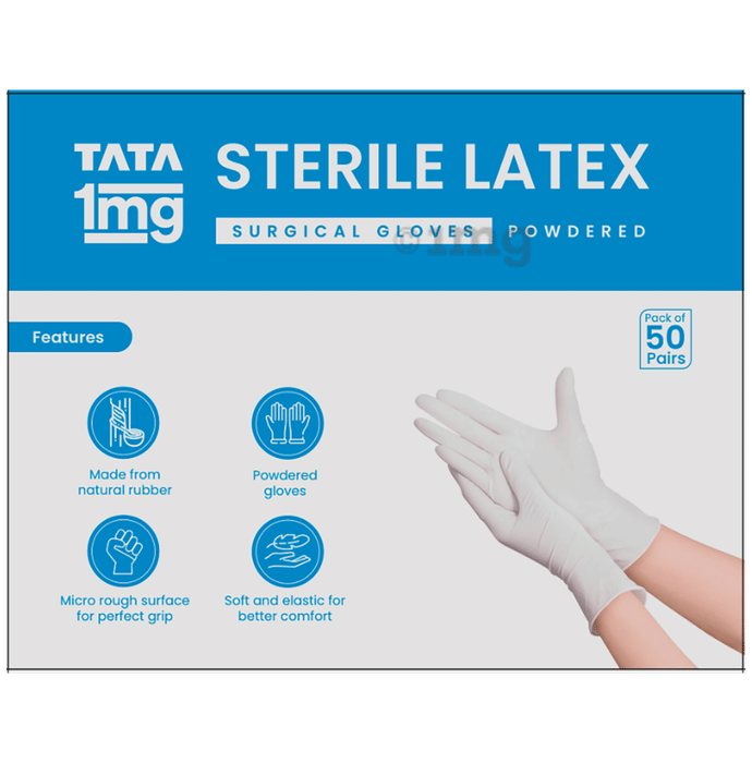 Tata 1mg Sterile Latex Surgical Powdered Pair of Gloves Size 7