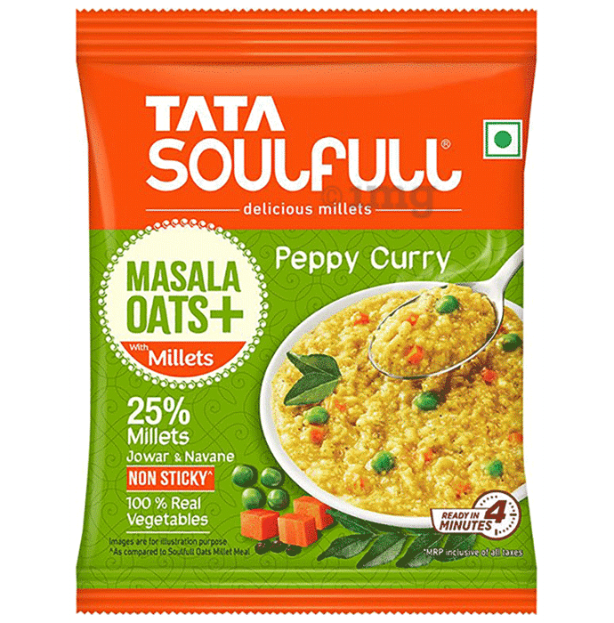 Tata Soulfull Masala Oats + with Millets Real Vegetables, 25% Millets, Non Sticky Peppy Curry