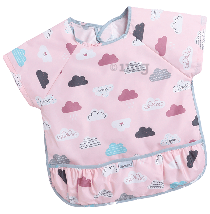 Polka Tots Waterproof Washable Apron Feeding Bibs with Super Absorbent, Soft, Comfortable & Lightweight for Infants Half Sleeves-Cloud Design