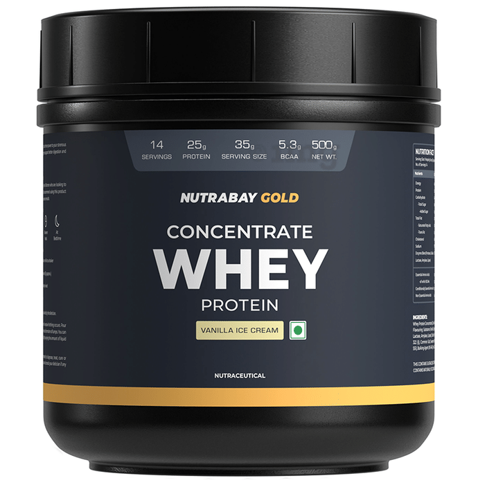 Nutrabay Gold Concentrate Whey Protein for Muscle Recovery | No Added Sugar Powder Vanilla Icecream