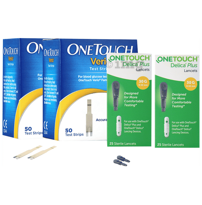Combo Pack of 2 Box of OneTouch Verio Test Strip (50 Each) & 2 Box of OneTouch Delica Plus Lancet (25 Each)