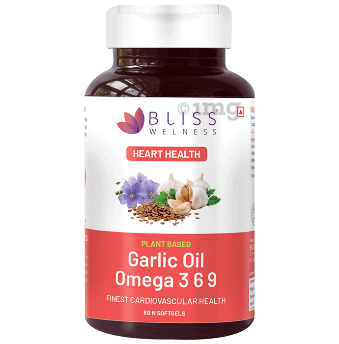 Bliss Welness Plant Based Heart Health Garlic Oil Omega 3 6 9 Softgel Capsule