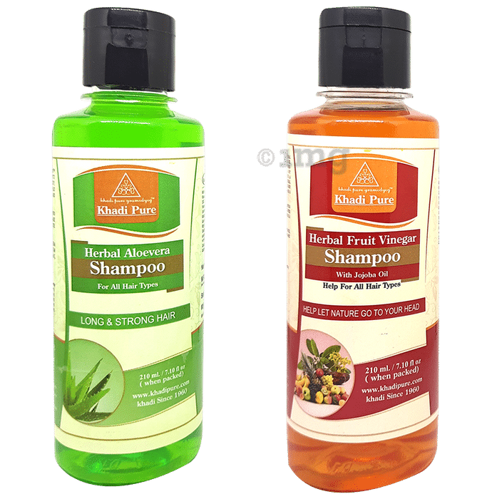Khadi Pure Combo Pack of Herbal Aloevera Shampoo & Herbal Fruit Vinegar Shampoo (210ml Each)