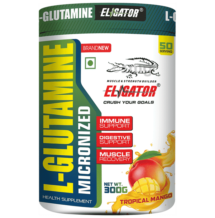 Eligator L-Glutamine Micronized Powder for Muscle Building & Performance Tropical Mango