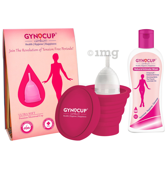 Gynocup Combo Pack of Menstrual Cup for Women (Medium), Menstrual Cup Sterilizer Container & Women Natural Intimate Wash (100ml) Transparent