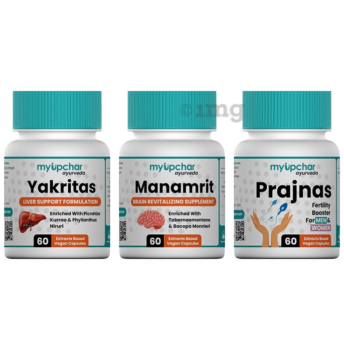 Myupchar Ayurveda Female Infertility Combo Pack of Yakritas Vegan Capsule, Manamrit Vegan Capsule & Prajnas Vegan Capsule (60 Each)