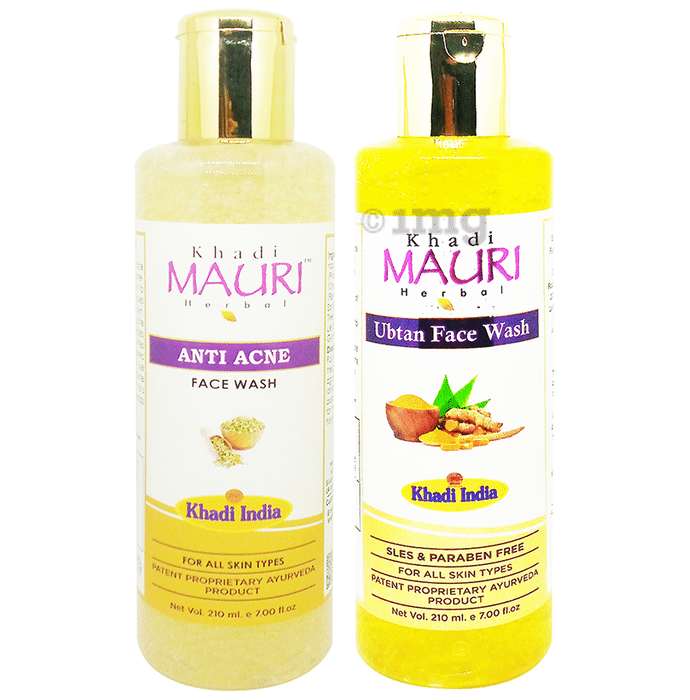 Khadi Mauri Herbal Combo Pack of  Anti Acne & Ubtan Face Wash (210ml Each)