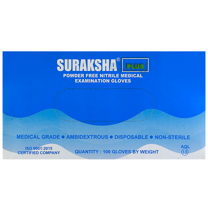 Suraksha Plus Powder Free Nitrile Medical Examination Glove Large