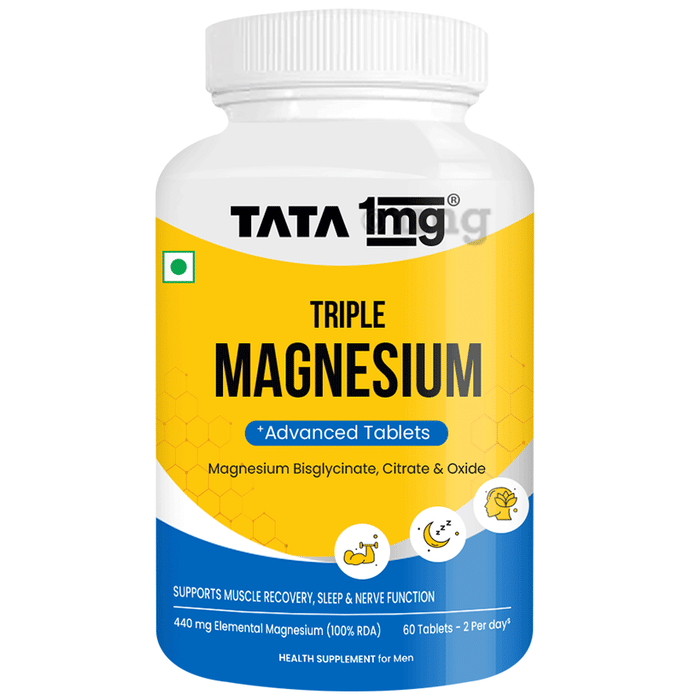 Triple Magnesium Tablets | Magnesium Complex Supplement by Tata 1mg | Muscle Relaxant, Sleep and Strength