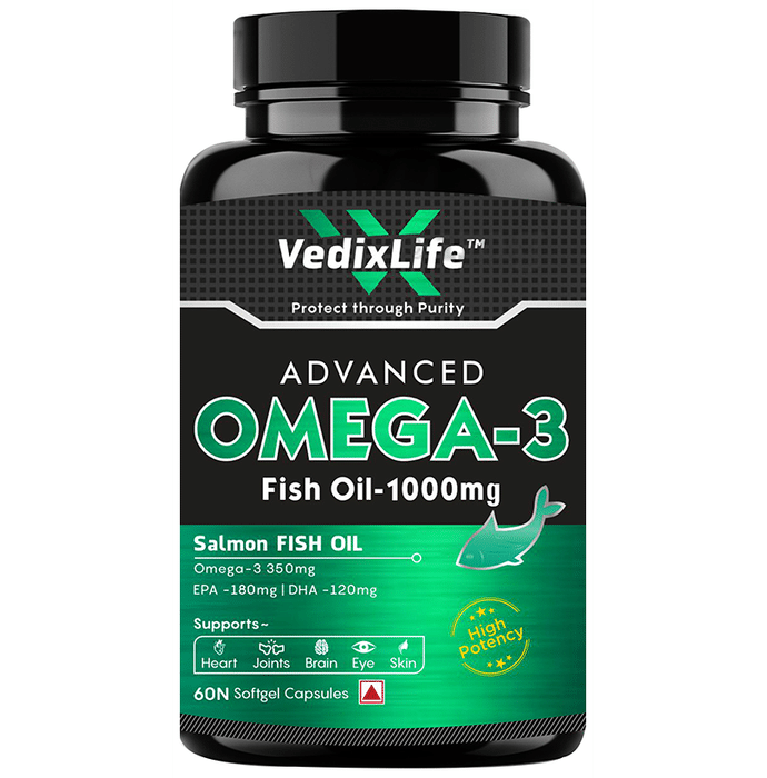 VedixLife Salmon Omega 3 Fish Oil 1000mg with Natural Vitamin E Softgel Capsule For Joints, Bone