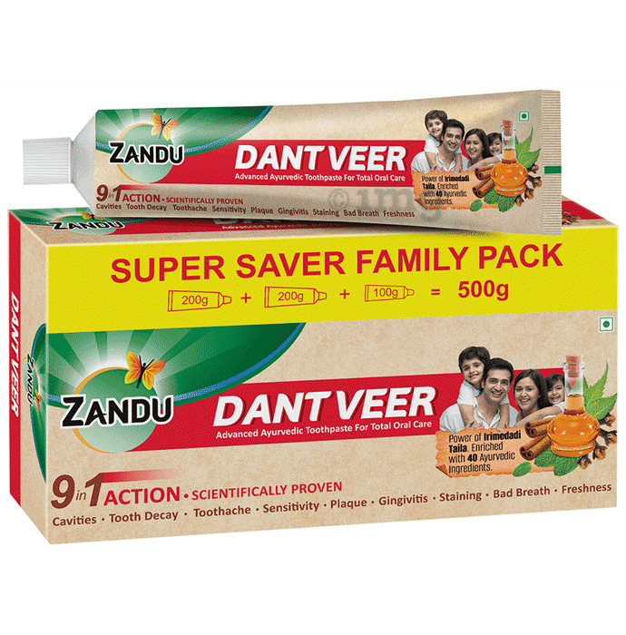 Zandu Dant Veer Super Saver Family Pack (200gm +200gm + 100gm)