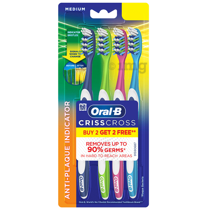 Oral-B Criss Cross Toothbrush with Anti-Plaque Indicator Medium Buy 2 Get 2 Free