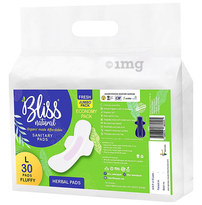 Bliss Natural Fluffy Herbal Sanitary Pad Pads Large
