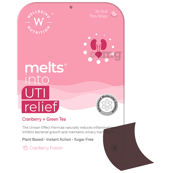 Wellbeing Nutrition Melts into UTI Relief | Sugar Free Oral Thin Strips | Flavour Cranberry