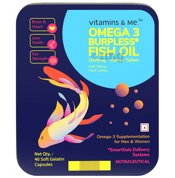 Vitamins & Me Omega 3 Burpless Fish OIl 1000mg Soft Gelatin Capsule (40 Each)
