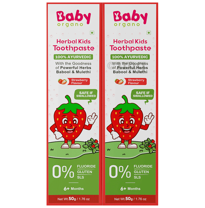 Baby Organo 6M+ Herbal Kids Toothpaste (50gm Each) Strawberry