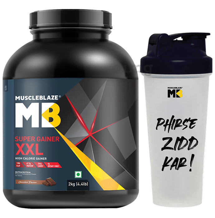 MuscleBlaze Super Gainer XXL for Muscle Growth | No Added Sugar | Powder Chocolate with Shaker 650ml