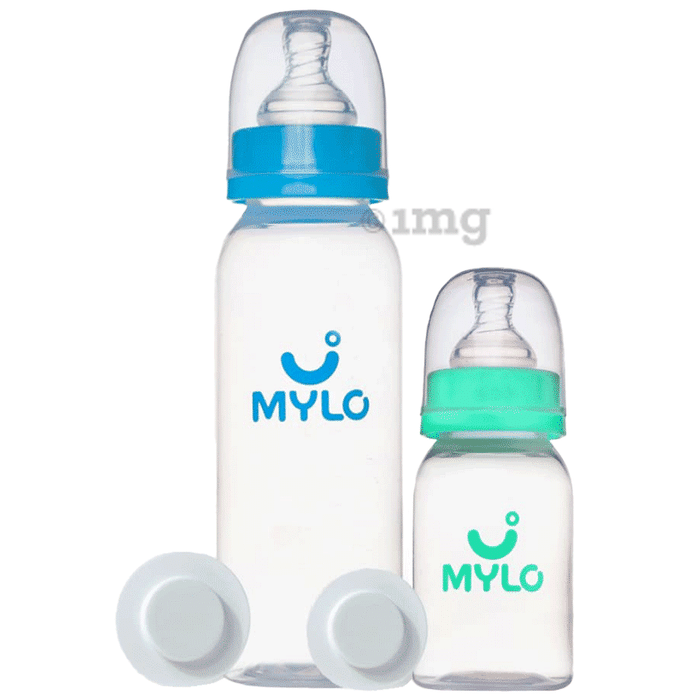 Mylo BPA Free with Anti-Colic Nipple Baby Feels Natural Baby Feeding Bottle (BPA Free with Anti-Colic Nipple (125ml & 250ml) Sea Green & Sky Blue