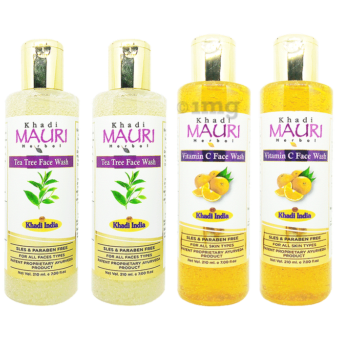 Khadi Mauri Herbal Combo Pack of Tea Tree & Vitamin C Face Wash (210ml Each)