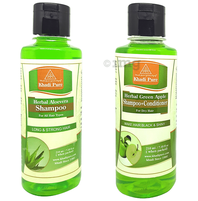 Khadi Pure Khadi Pure Herbal Aloevera Shampoo & Herbal Green Apple Shampoo + Conditioner (210ml Each)