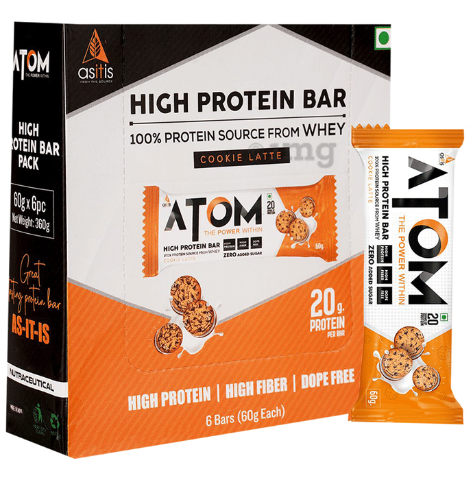 AS-IT-IS Nutrition Atom High Protein Bar (60gm Each) Cookie Latte