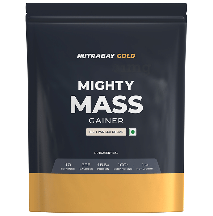 Nutrabay Gold Mighty Mass Gainer for Energy & Muscle Building | Flavour Rich Vanilla Creme