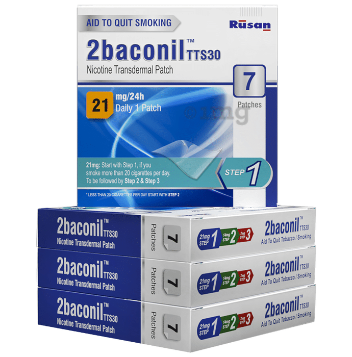 2baconil Step 1 Nicotine 21mg Transdermal Patch 1 Month Therapy (7 Each)