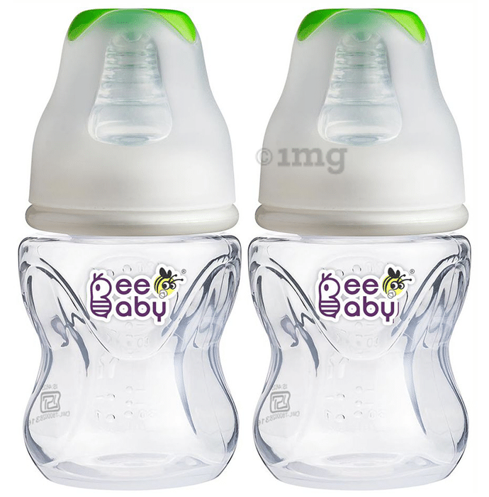BeeBaby Comfort Slim Neck Baby Feeding Bottle with Slow Flow Anti-Colic Silicone Nipple. Infants 4 Months + (120ml Each) Green