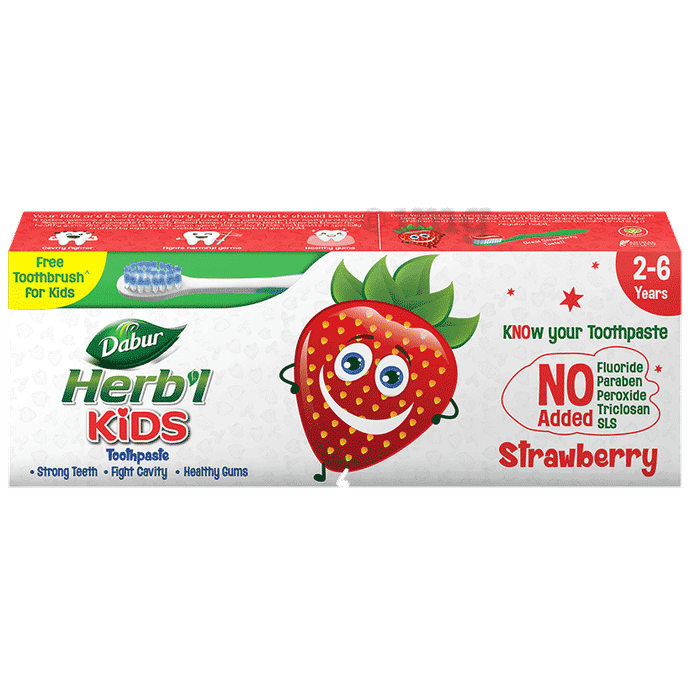 Dabur Herbal Kids 2-6 Years Toothpaste with Kids Toothbrush Free Strawberry
