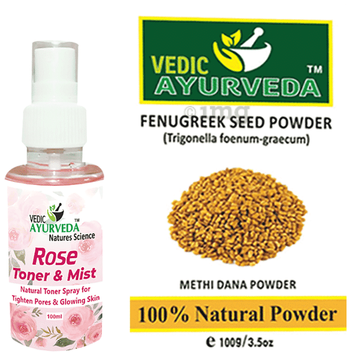 Vedic Ayurveda Combo Pack of Fenugreek powder (100gm) & Rose Toner & Mist (100ml)