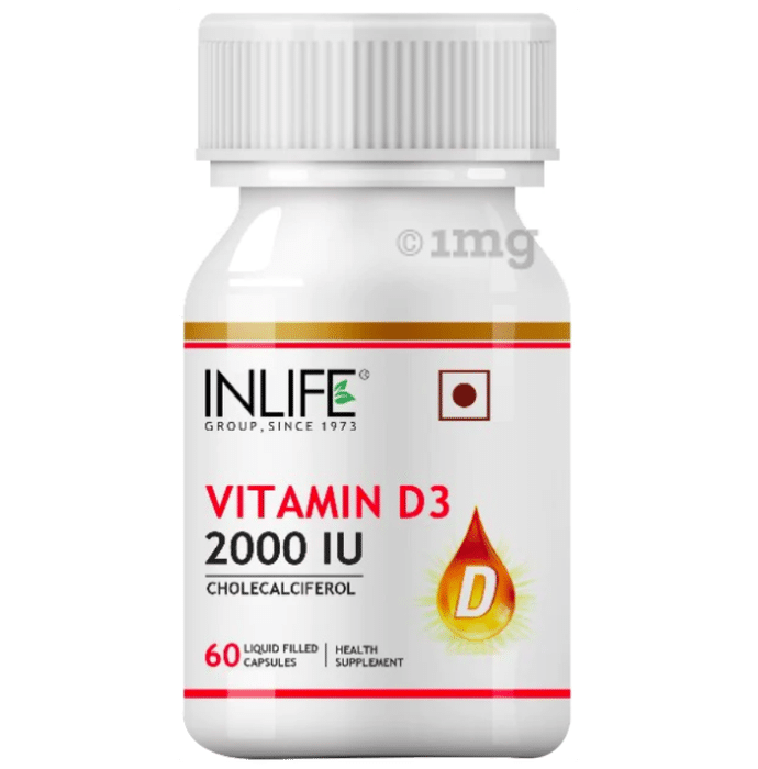 Inlife Vitamin D3 (Cholecalciferol) 2000IU | Liquid Filled Capsule