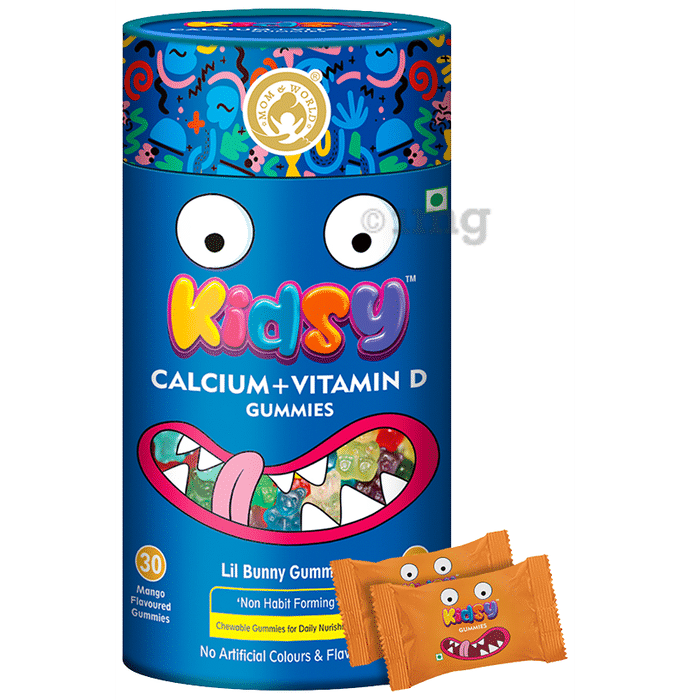 Mom & World Kidsy Calcium + Vitamin D Gummies (30 Each) Mango Flavoured
