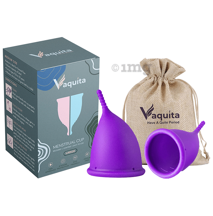 Vaquita Ergonomic Design Menstrual Cup with Jute Pouch Large Blue
