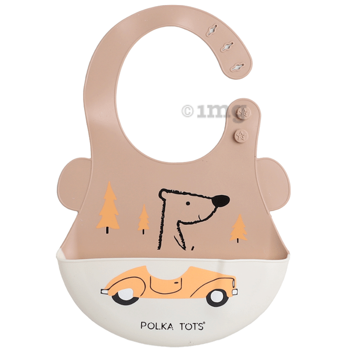 Polka Tots Waterproof Silicone Feeding Bibs With Adjustable Snap Buttons Orange Car Print