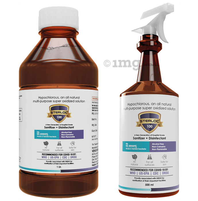 Sterloc Sanitizer + Disinfectant Combo Pack (1 Bottle of 500ml & 1 Bottle of 1000ml)