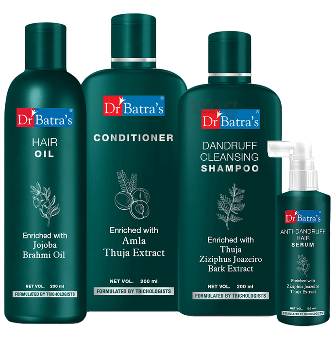 Dr Batra's Combo Pack of Anti-Dandruff Hair Serum 125ml, Conditioner 200ml, Dandruff Cleansing Shampoo 200ml and Hair Oil 200ml